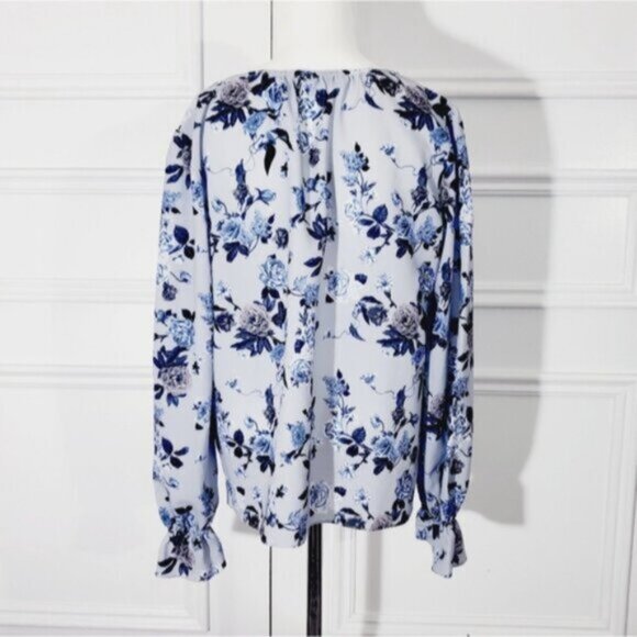 Contemporaine Par Simons- Button Down Boho Chic Loose Floral Poer Sleeved Blouse - Picture 5 of 13